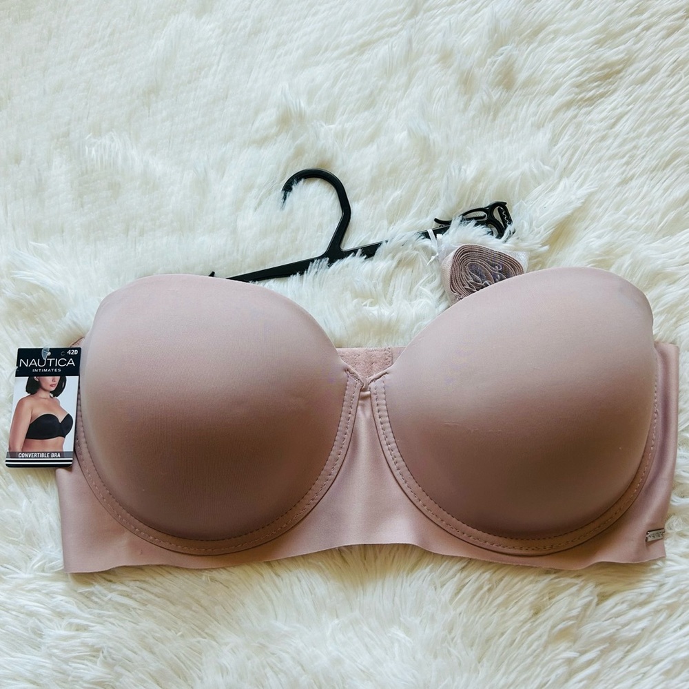 Nautica strapless convertible bra underwired Soft taupe 42D removable straps NEW